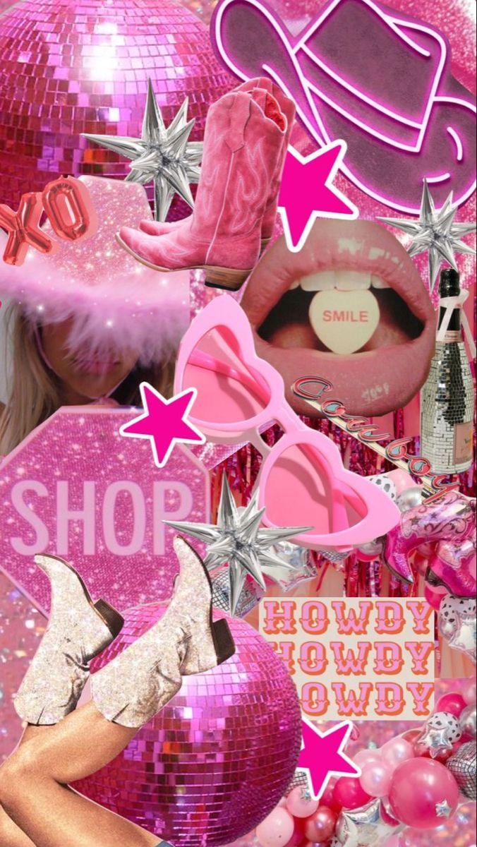 retro preppy pink cowgirl aesthetic wallpaper elements